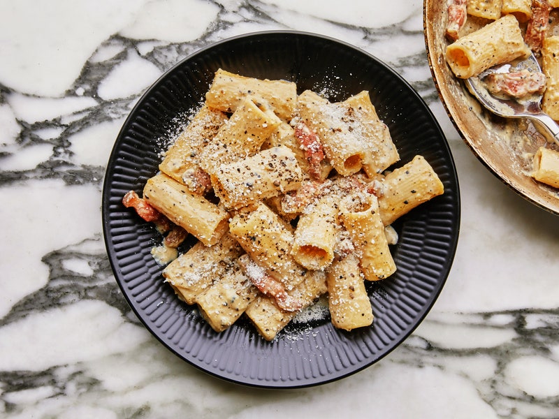 Dish of carbonara pasta
